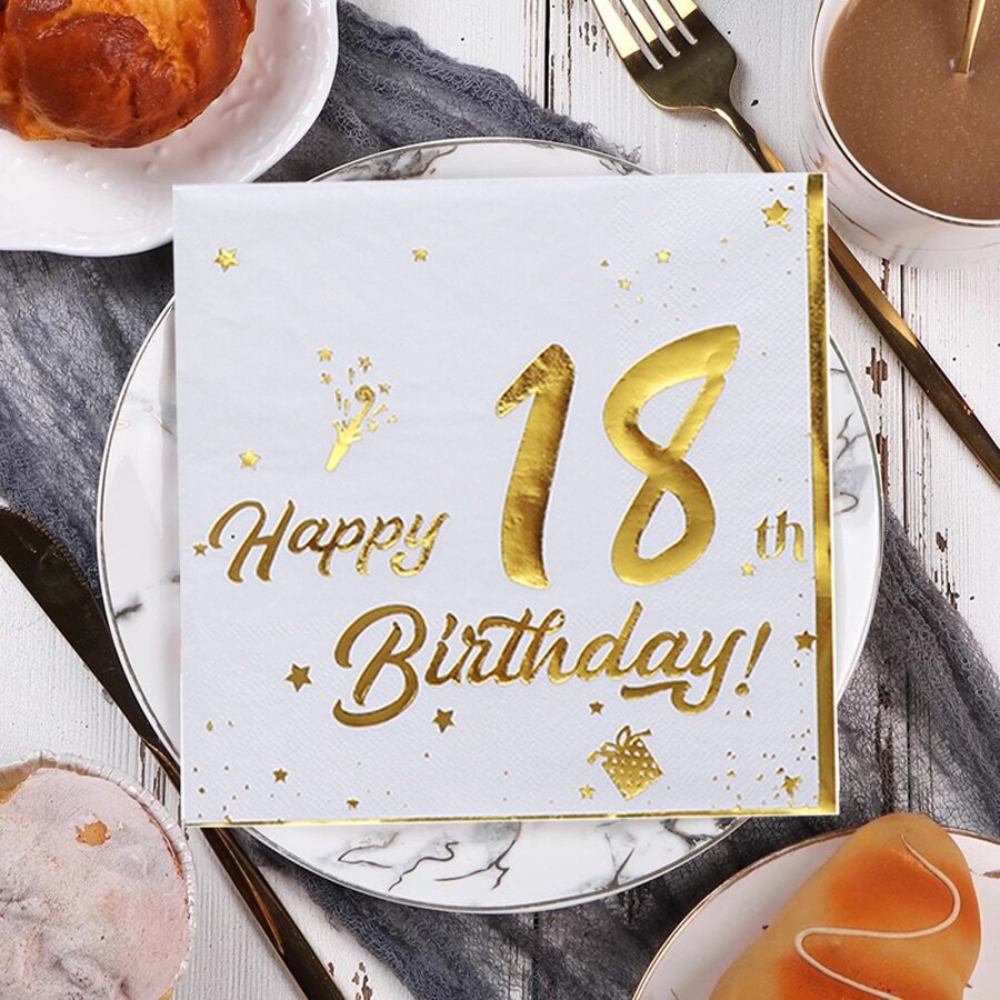 33*33cm 20 件双层金箔印刷“生日快乐”18/20/30/40/50/60 岁餐巾，适用于生日派对和周年纪念派对装饰、圣诞节