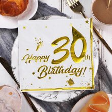 33*33cm 20 件双层金箔印刷“生日快乐”18/20/30/40/50/60 岁餐巾，适用于生日派对和周年纪念派对装饰、圣诞节