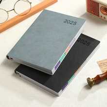 A5 Size 2025 Leather Embossed Planner With 8.26 Inch/5.7 Inch Thick Language Inner Pages, Bookmarks And Language Index, Suitable For Daily Life, Office And School, With Extra Thick Pages That Can Record Your Plan For The Whole Year - Multicolor - View 7