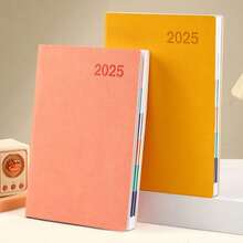 A5 Size 2025 Leather Embossed Planner With 8.26 Inch/5.7 Inch Thick Language Inner Pages, Bookmarks And Language Index, Suitable For Daily Life, Office And School, With Extra Thick Pages That Can Record Your Plan For The Whole Year - Multicolor - View 1