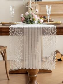 1pc Washable Reusable Lace Table Runner, Decoration For Wedding, Restaurant, Living Room, Family Gathering, Party, Dinner Table