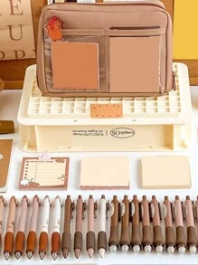 1 Miếng Đơn giản Lớn Mở 12 Lưới Phân loại Văn phòng phẩm Túi bảo quản , Vải Công suất Lớn Dây kéo Kiểu Học sinh Túi bảo quản , Đa chức năng Thuận tiện Lưu trữ Túi đựng - màu đen - Xem 6