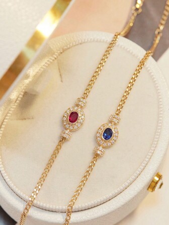 1 pieza Elegante pulsera de estilo vintage de plata de ley 925 con piedras de circonita de colores, accesorio de moda para mujer, adecuado para uso diario, vacaciones y fiestas