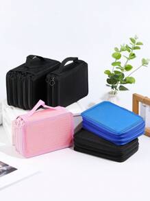 SHEIN X Jess 多層筆袋/筆盒，2/3/5層，適用於文具儲存，35/55/100孔，藍/黑/粉色 - 黑色 - 查看 3