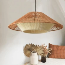 E27*1 3000K Warm White/6500K White Bulb (Not Included) & Linen Rope Woven Pendant Light, 85-265V/ Simple Creative Handmade Japanese-Style Retro Lamp For Bedroom Living Room Guest Room Restaurant, Adjustable 1m Hanging Length, Suitable For Kitchen Island, Dining Room, Craft Room. - Rope Braided Chandelier1 - View 5