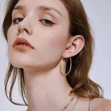 1-4 Pairs Of Fashionable And Exquisite Copper Material Lady Clip-On Hoop Earrings With Spring Clasps Suitable For Non-Pierced Ears. Daily/Party/Beach Fashion Accessories. - Gold - View 4