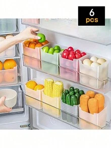 6pcs Fridge Storage Box, Portable Transparent Food Storage Container, Large Food Classification Storage Box, For Fridge Side Door And Countertop, Kitchen Organizer And Storage, Kitchen Accessories - Multicolor - View 1
