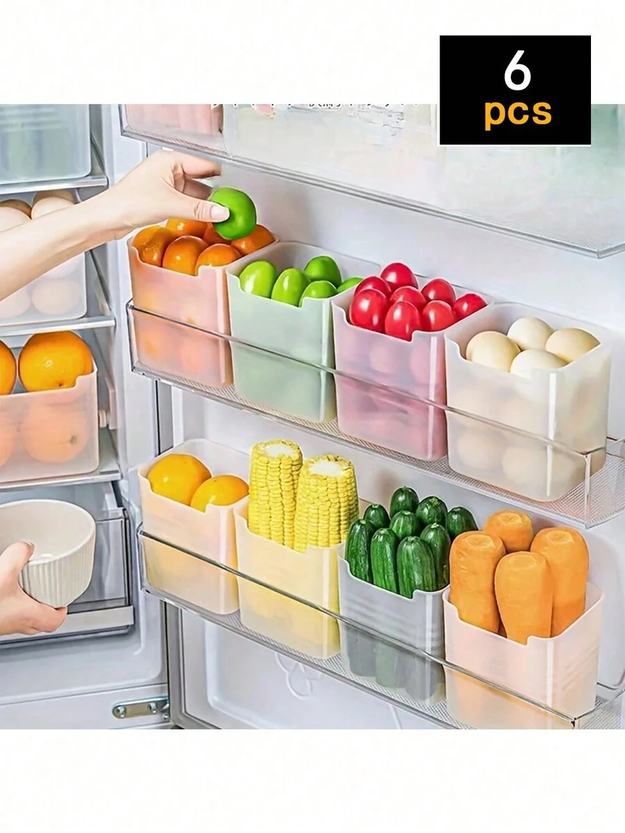 6pcs Fridge Storage Box, Portable Transparent Food Storage Container, Large Food Classification Storage Box, For Fridge Side Door And Countertop, Kitchen Organizer And Storage, Kitchen Accessories - Multicolor - View 1