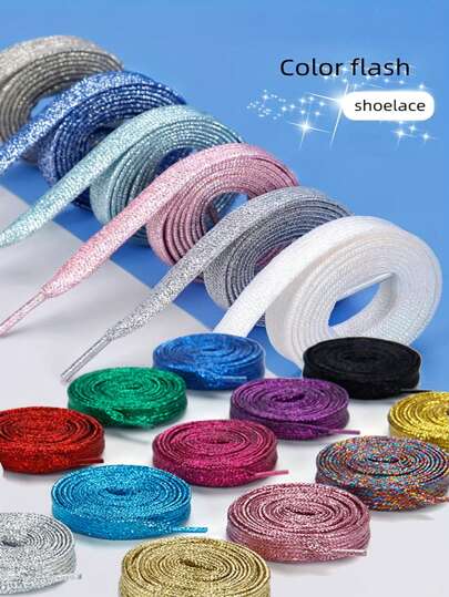One Pair Of Flat Reflective Shoelaces With Multiple Colors To Choose From For Women Men Sneakers Shoes, Casual Shoes,White Shoes,Basketball Shoes,Trainers Running Shoes Summer