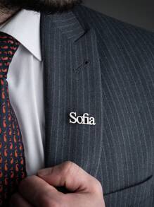 个性化姓名胸针，情侣定制圣诞礼物胸针配饰，定制姓名牌首饰，生日礼物，新郎结婚礼物 - 銀色 - 查看 3