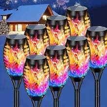 Solar Lights Outdoor Waterproof Multicolor, Color Solar Torch Lights Outdoor Flickering Flame, Mini Solar Outdoor Garden Lights Tiki Torches For Outside Patio Yard Pathway Halloween Decor