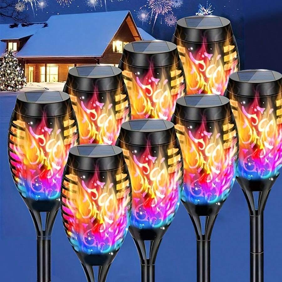 Solar Lights Outdoor Waterproof Multicolor, Color Solar Torch Lights Outdoor Flickering Flame, Mini Solar Outdoor Garden Lights Tiki Torches For Outside Patio Yard Pathway Halloween Decor