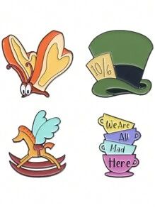 QIHOO 4 bucăți de desene animate anime film email pin pălărie magică ceașcă de ceai pâine fluture cu aripi broșă personaj de desene animate insignă rucsac rever ca cadou pentru prieteni