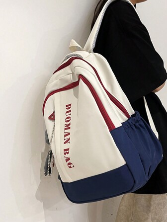 1 pieza Mochila de estudiante con estampado de letras, estilo universitario, de gran capacidad, mochila escolar, bolso escolar, mochila de vuelta al colegio, mochila escolar, bolsos de vuelta al colegio, mochila grande, de gran capacidad, portátil, estilo clásico casual, adecuada para adolescentes, mujeres y estudiantes universitarios, perfecta para volver al colegio, primer día de clases, universidad, escuela secundaria, escuela media