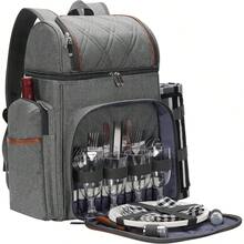Picnic Backpack For 4, Picnic Basket Set, Leakproof Picnic Bag, Beach Cooler Backpack With Insulated Cooler Wine Pouch,Picnic Blanket, Double Deck Picnic Backpack For Beach,Camping,Park(Grey) - Xám - Xem 1