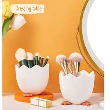 Home Storage Cartoon Pen Holder Office Broken Shell Egg Storage Box Cute Multifunctional Makeup Brush Desktop Storage Bucket - White - View 5