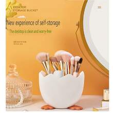 Home Storage Cartoon Pen Holder Office Broken Shell Egg Storage Box Cute Multifunctional Makeup Brush Desktop Storage Bucket - White - View 6