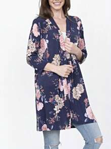 Boho Retro Light Weight Kimono Style Floral Tie Dye Long Cardigan Small To 3 XL - 藏蓝色 - 查看 3