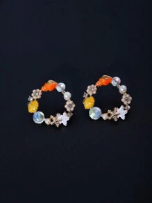 1 par de Brincos de Gota Incrustados com Estrela do Mar, Concha e Pérola Criativas e Fofas para Moda de Verão e Praia