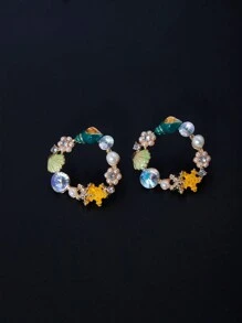 1 par de Brincos de Gota Incrustados com Estrela do Mar, Concha e Pérola Criativas e Fofas para Moda de Verão e Praia