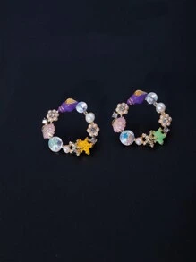 1 par de Brincos de Gota Incrustados com Estrela do Mar, Concha e Pérola Criativas e Fofas para Moda de Verão e Praia