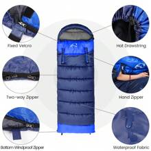 1pc Hooded Sleeping Bag For Adults - All-Weather Camping, Hiking, Travel & Fishing - Cold & Warm Weather Use With Compression Sack, Left & Right Zipper Splice - Xanh đậm - Xem 2