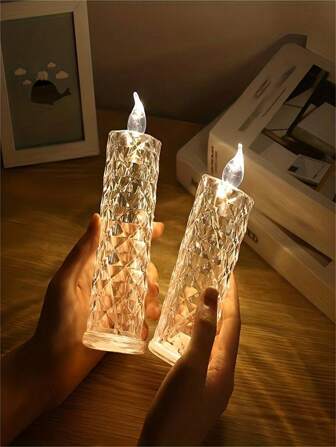 1pc/2pcs/3pcs Crystal Flameless Candle Light, For Wedding, Party And Home Decoration, Battery Powered