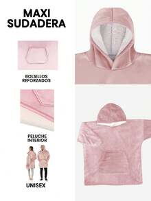 MAXI SUDADERA COBIJA, PELUCHE INTERIOR MUY AMPLIA - Rosa Pálido - Ver 6