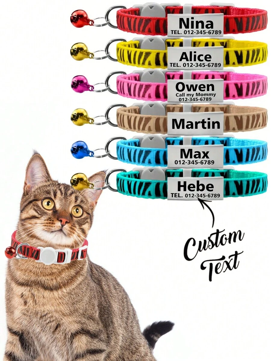 Customizable Cat Collar With Breakaway Buckle - Adjustable, Stylish, And For Kittens And Cats - Personalized With Name ID Tag And Bell Ornamental,Engraved Stylish,Fashion,Colorful,Vintage,Cute,Contracted,Cuties Custom,Unique,Customized,Personalized Pet For Anniversaries,For Birthdays,Vacay Vibes,Outdoor Living Inspo - Multicolor - View 1
