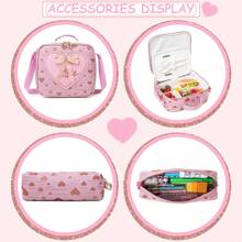 3PCS Cute Love Rolling Backpak For Girls Ribbon Bow Girls Trolley  Backpack For Primary School Backpack With Lunch Bag And Pen Bag The Best Gift For Girls - Pink - View 5