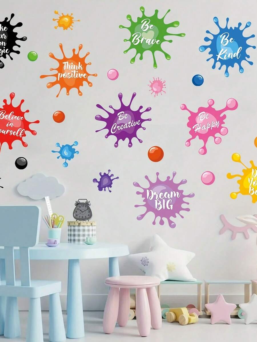1set Colorful Inspirational Watercolor Graffiti Wall Sticker