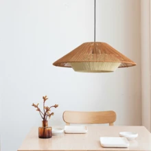 E27*1 3000K Warm White/6500K White Bulb (Not Included) & Linen Rope Woven Pendant Light, 85-265V/ Simple Creative Handmade Japanese-Style Retro Lamp For Bedroom Living Room Guest Room Restaurant, Adjustable 1m Hanging Length, Suitable For Kitchen Island, Dining Room, Craft Room. - Rope Braided Chandelier1 - View 11