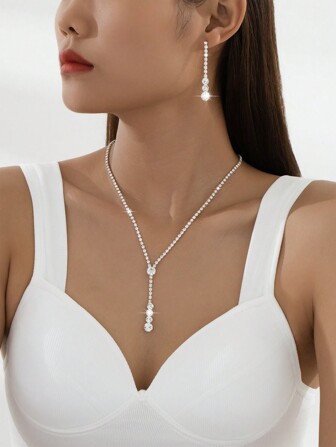 3入組時尚優雅的流蘇水滴鑽石婚禮首飾套裝，適用於女士節日派對