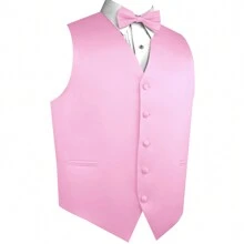 Sizes XS To 6XL Men's 3-Piece Tuxedo Vest Set – Satin Waistcoat With Bow Tie And Pocket Square For Wedding, Prom, Formal Events - 粉色 - 查看 2