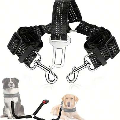 Double Dog Seat Belt Adjustable Vehicle Leash With Elastic Protection Shockproof Pet Car Seat Belt Dog Car Seat Car Seat Covers Dog Car Seat Cover Pet Car Seat