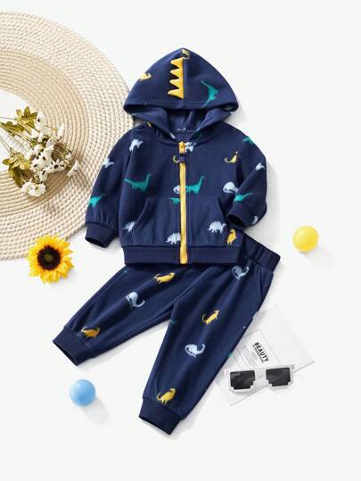 OIPOIG Baby Boy Dinosaur Printed Hoodie Set, 2pcs, Warm, Comfortable, Easy Care