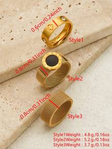 1 Piece Hot Selling Personalized Zirconia Roman Numeral Stainless Steel Gold Color Disc Grid Couple Ring Luxury Wedding Accessory - Gold - View 2