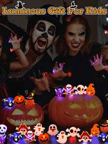 50/10/5PCS Halloween Glowing Ring LED Light Pumpkin Ghost Skull Rings Halloween Party Decoration Finger Rings Toys For Kids Gift(Random Mix) - Halloween - View 2