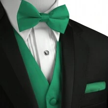 Sizes XS To 6XL Men's 3-Piece Tuxedo Vest Set – Satin Waistcoat With Bow Tie And Pocket Square For Wedding, Prom, Formal Events - Green - View 4