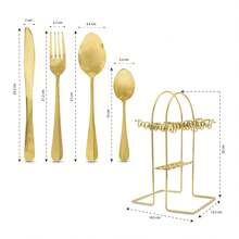ANDROMEDA INC 24 Piezas Set De Cubiertos De Acero Inoxidable Incluye 1 Estante De Almacenamiento - Dorado - Ver 6