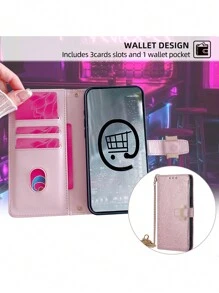 keyunfei I型搭扣翻盖卡槽防摔金属链支架钱包式PU皮手机壳，兼容 17 Pro/XR/16E、Galaxy S23、A58 5G、荣耀X9b、Moto G32、Y20、P20 Lite、Pixel 6A、10C，国际版，非国内版 - 玫瑰金 - 查看 2