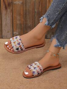 Flache Sandalen Für Damen Mit Offenen Zehen, Rosa Und Braun