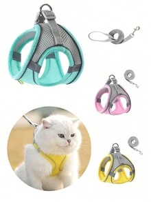 全新寵物胸掛式馬甲狗胸腹帶，適用於小型和中型犬，附帶寵物拖繩 - 彩色 - 查看 10