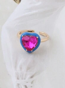 1 Nhẫn trái tim thời trang tương phản dành cho phụ nữ, Nhẫn pha lê thủy tinh, Nhẫn xếp chồng để đeo hàng ngày khi đi nghỉ - hình trái tim - Xem 25