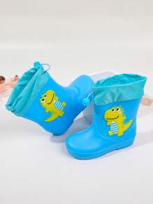Nuevas botas de lluvia infantiles de dibujos animados, botas impermeables antideslizantes y ligeras para niños y niñas, zapatos de goma para niños pequeños - Azul - Ver 3