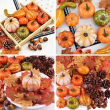 50 szt., dekoracje na Halloween, Święto Dziękczynienia, sztuczne dynie i tykwy, 8 szt. sztucznych dyń, 12 szt. szyszek i żołędzi, 30 szt. sztucznych liści klonu, jesienne weselne stoły, ozdoby centralne, Boże Narodzenie