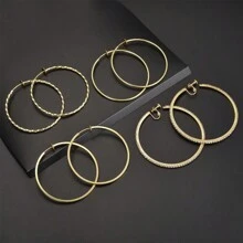 1-4 Pairs Of Fashionable And Exquisite Copper Material Lady Clip-On Hoop Earrings With Spring Clasps Suitable For Non-Pierced Ears. Daily/Party/Beach Fashion Accessories. - Gold - View 5
