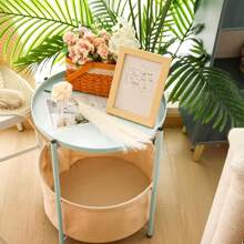 ❤️Round Side Table, Nursery Side Table, End Table With Fabric Storage Basket, Metal Small Nightstand With Removable Tray For Living Room, Bedroom, Nursery - Mint Green - View 7