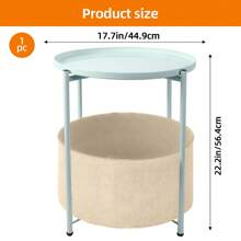 ❤️Round Side Table, Nursery Side Table, End Table With Fabric Storage Basket, Metal Small Nightstand With Removable Tray For Living Room, Bedroom, Nursery - Mint Green - View 2