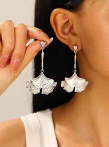 1 Paire De Boucles D'oreilles Pendentifs Créatives Et Chics En Forme De Feuilles De Ginkgo Avec Texture D'écorce D'arbre Pour Un Usage Quotidien Pour Les Femmes